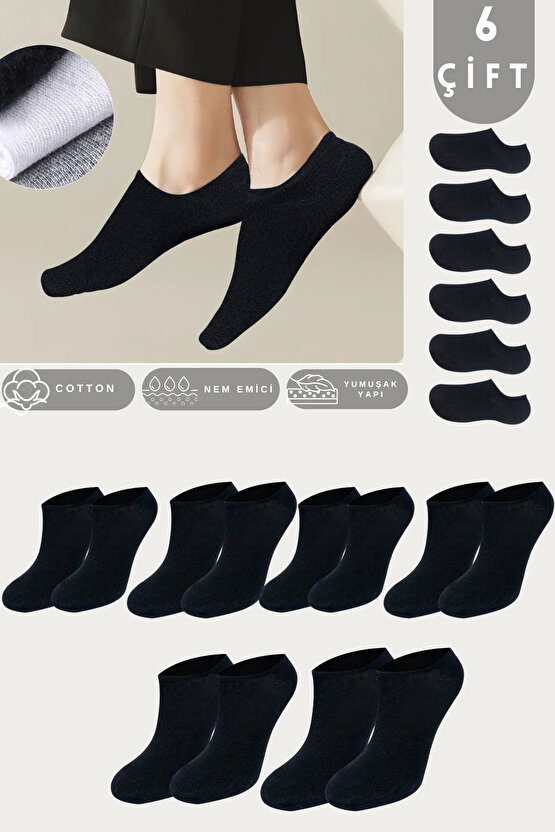 Kadın - Erkek - Unisex Düz Desen (6 ÇİFT) Pamuklu Beden Mevsimlik Terletmez Görünmez Çorap