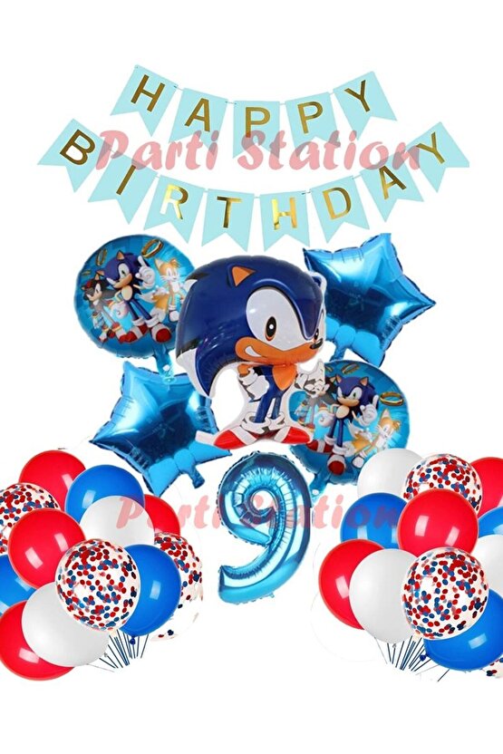 Sonic Tilki Konsept 9 Yaş Balon Set Sonic Doğum Günü Lacivert Balon Set