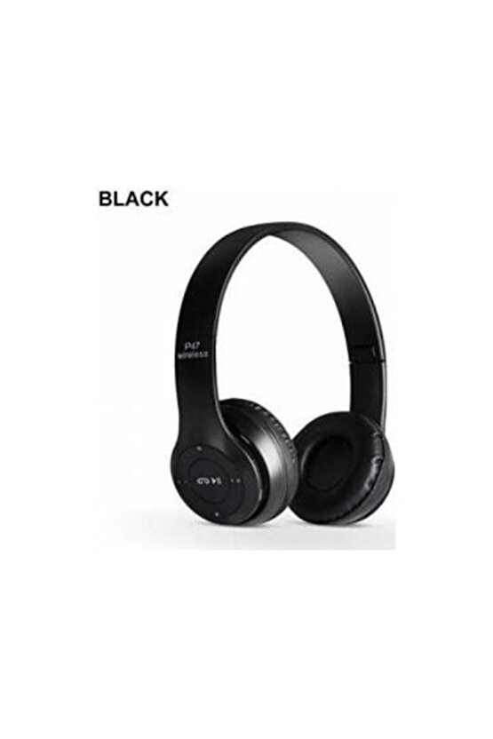 P47 Bluetooth Kulaklık Yükses Ses Ve Bass Fm Radyo Kablosuz Siyah