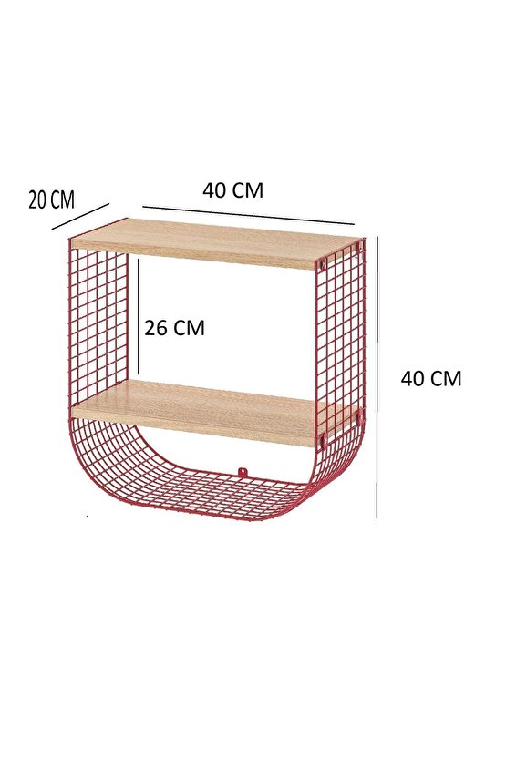 Akai Tana 2 Raflı, Kırmızı Duvar Rafı, Düzenleyici Raf, Kitaplık, Çok Fonksiyonlu Raf