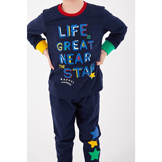 Rolypoly Life Great Near Star Lacivert Erkek Çocuk Uzun Kol Pijama Takım