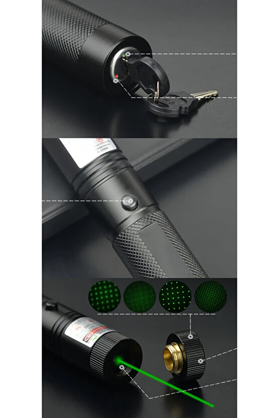 Green Laser Pointer Şarjlı Güçlü Yeşil Lazer Metal Kasa - Profesyonel Şarjlı Yeşil Lazer Pointer