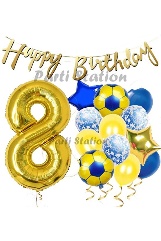 Balon Set Sarı Lacivert 8 Yaş Balon Set Futbol Balon Set Doğum Günü Balon Set