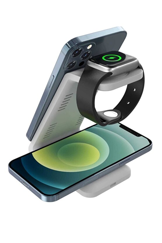 20w Wireless Şarj Standı Apple Iphone Airpods Watch  Android 3-ın-1 Uyumlu Kablosuz Şarjlı Standı