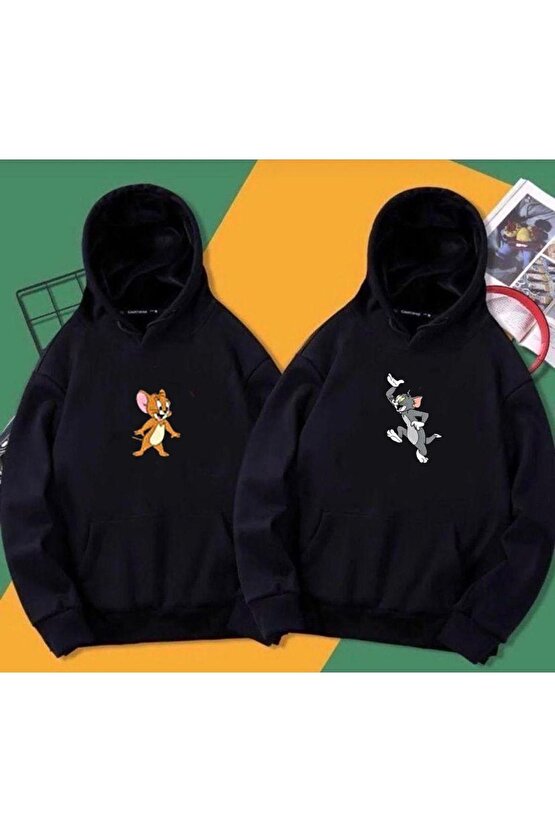 Sevgili Kombini Tom Ve Jerry Baskılı Kapşonlu Sweatshirt 2’li Paket