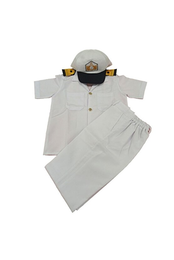 Beyaz Kisa Kollu Sapkali Yuzbasi Denizci Cocuk Kiyafet Kostum Takimi 775