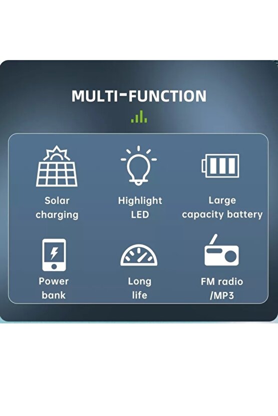 Güneş Enerji Panelli Solar Güç Sistemi Powerbank Kamp Doğa Balık Karavan Fener Fm Bluetooth Müzik