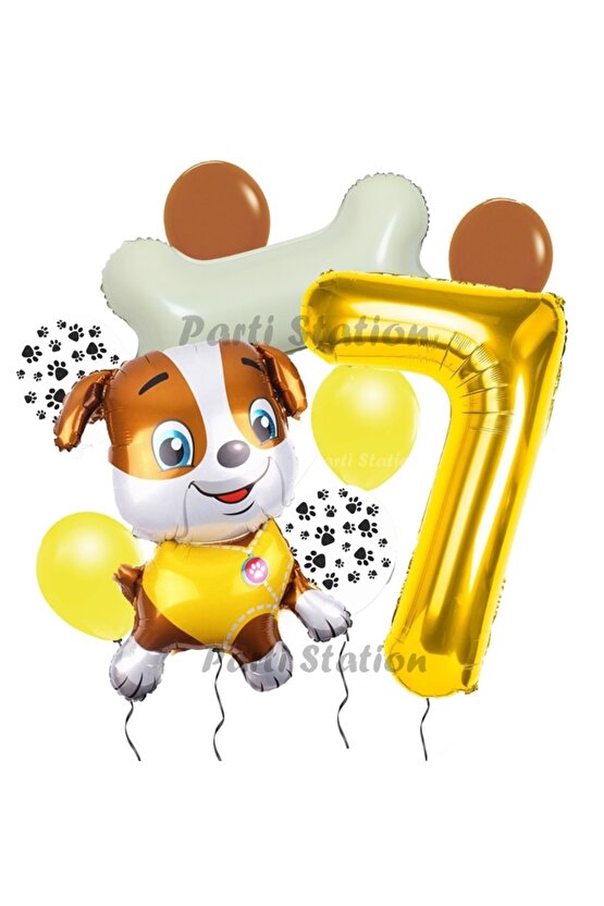Paw Patrol İş Araçları İnşaat İşçisi Köpek Rubble 7 Yaş Balon Set Pav Petrol Konsept Doğum Günü Set