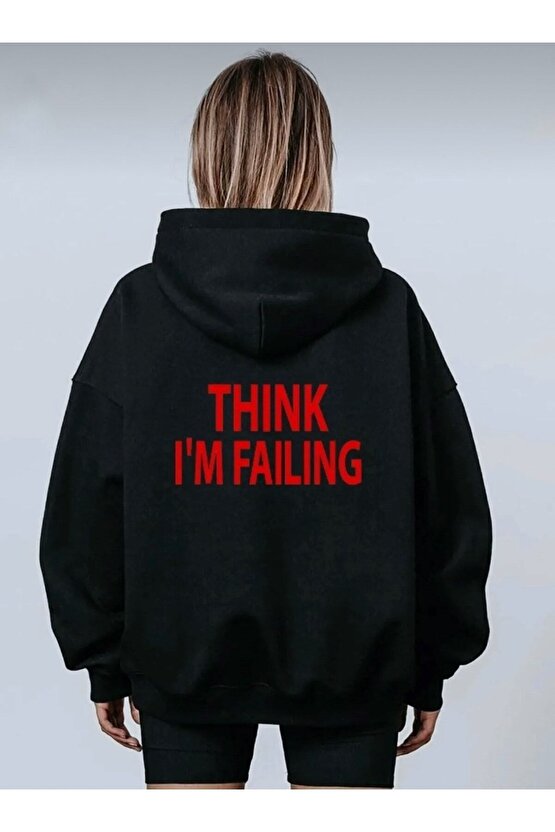 Oversize Siyah I’m Faılıng Kapşonlu Hoodie Sweatshirt