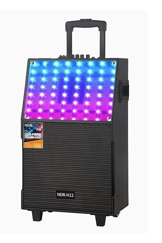 DEV PARTY SPEAKER ÇİFT KABLOSUZ MİKROFONLU ŞARJLI BLUETOOTH HOPARLÖR RGB IŞIKLI TEKERLEKLİ HOPARLÖR