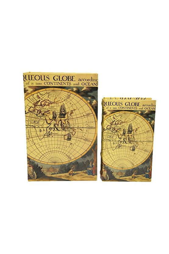 Kutu Kitap Harita 2li Set Dekoratif Hediyelik