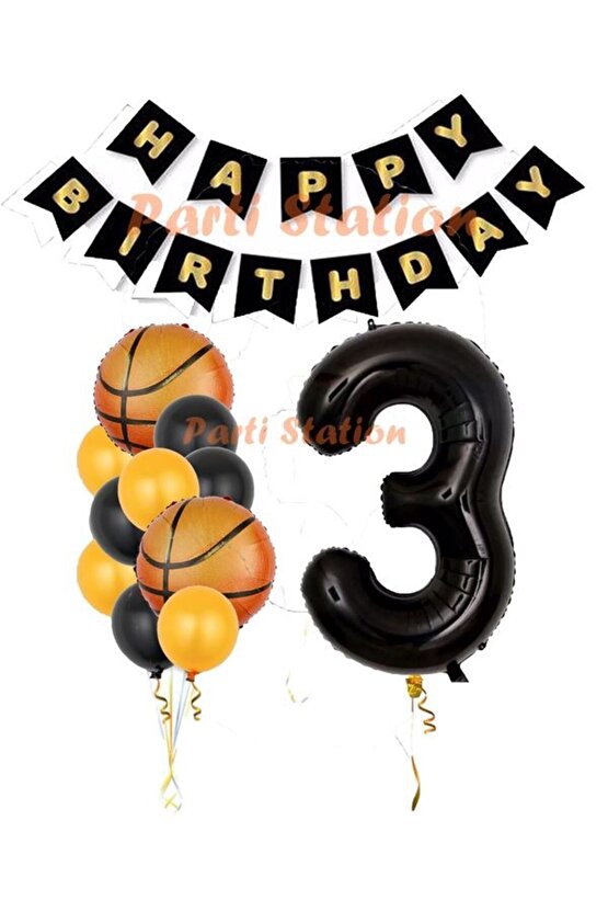 Basketbol Konsept 3 Yaş Siyah Balon Set Basketbol Tema Doğum Günü Balon Seti