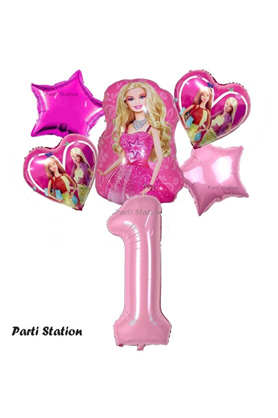 Barbie Folyo Balon Set Barbie Kalp Pembe 1 Yaş Balon Set Barbie Konsept Doğum Günü Set Yaş Balon Set