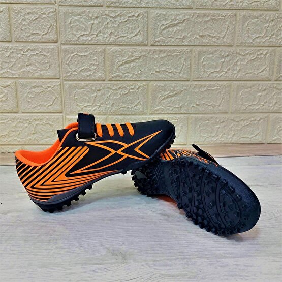 Kinetix Bruno Tf Siyah Turuncu Cırtlı Çocuk Futbol HAlısaha Spor Ayakkabı