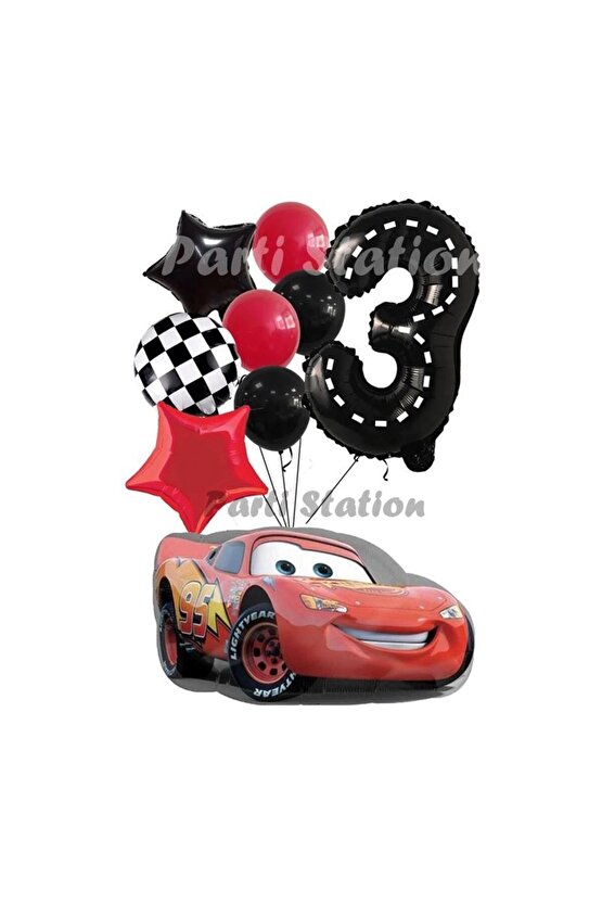 Cars Şimşek Mcqueen Yarış Arabası Konsept 3 Yaş Balon Set Cars Arabalar Doğum Günü Balon Set