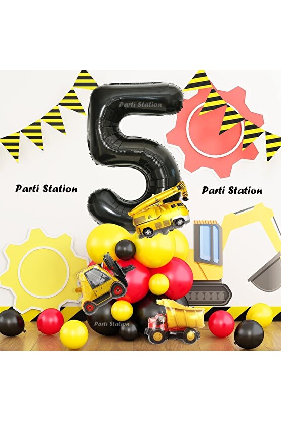 İnşaat Tema 5 Yaş Doğum Günü Balon Karşılama Seti Dozer Kamyon Mikser Konsept Parti Balon Seti