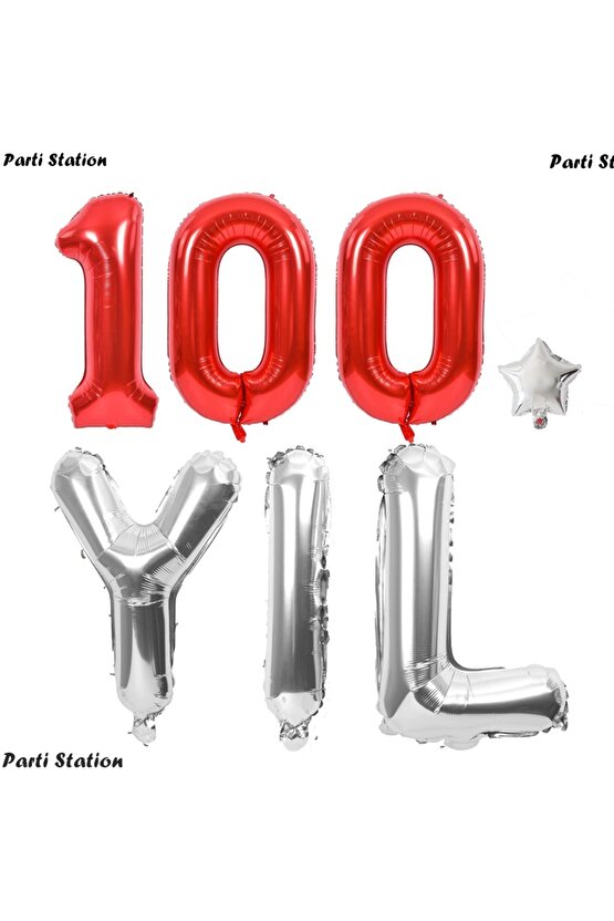 Cumhuriyetin 100. Yılı Balon Set Kırmızı Renk 100 Rakam Balon Set 29 Ekim Kırmızı Beyaz Balon 100 cm