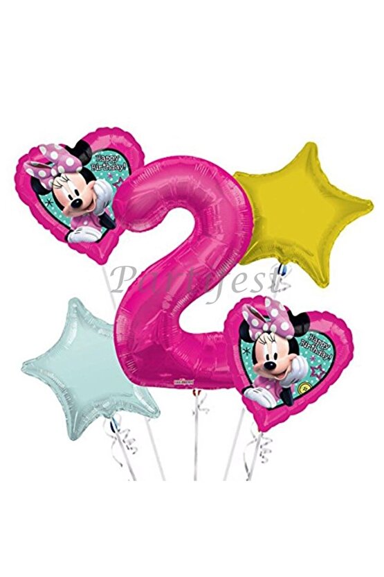Minnie Mouse 2 Yaş Balon Set Balon Folyo Set Minnie Mouse Konsept Doğum Günü Set Yaş Balon