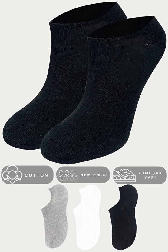 Kadın - Erkek Düz Desen (3 Çİ?FT) Pamuklu Terletmez Yazlık Görünmez Çorap Seti
