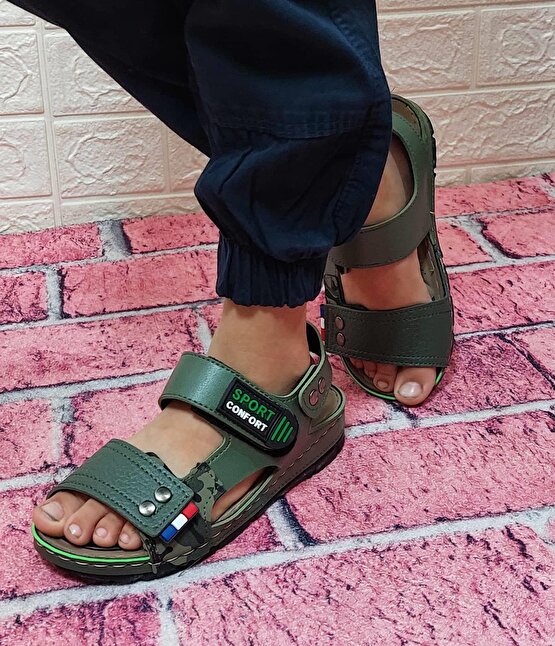 Fiyra Poliva Haki Yeşil Yumuşak Ortapadik Taban  Çocuk Sandalet
