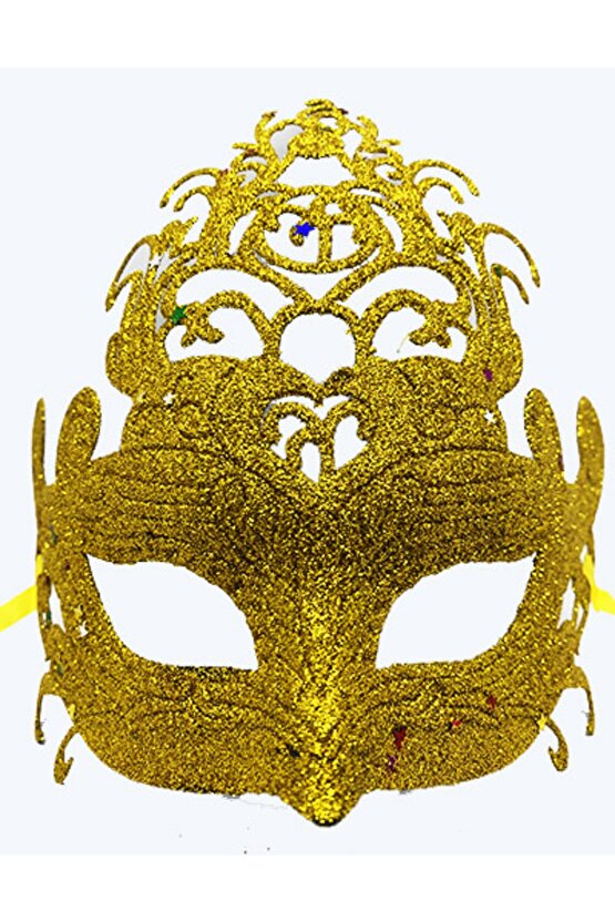 Altın Renk Parti Maskesi - Parlak Altın Sim Balo Maskesi 21x20 Cm