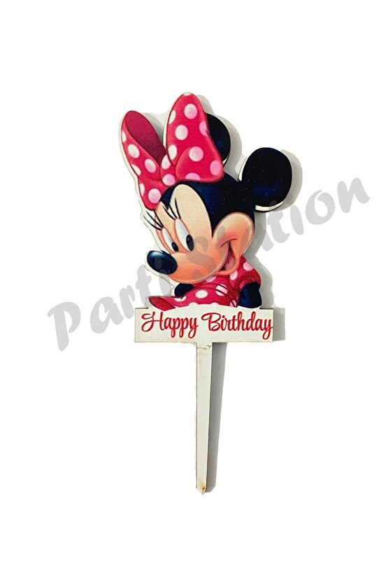 Pasta Üstü Ahşap Minnie Mouse Büyük Kürdan Süs 12 cm Minnie Mouse Konsept Doğum Günü Parti Malzemesi