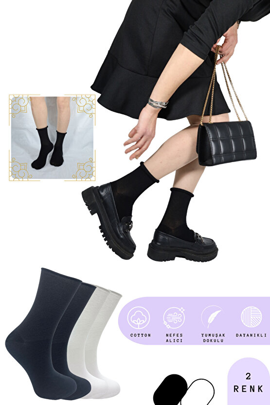 Coton Dikişsiz Lastiksiz Roll-top Yazlık Sıkmayan 2 li Paket Uzun Kadın Çorap Seti