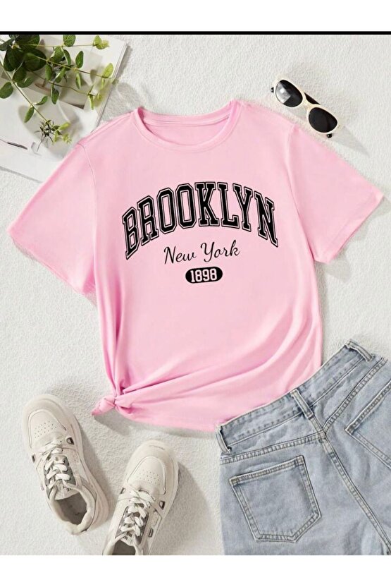 Kız Çocuk Pembe Brooklyn Baskılı Tshirt