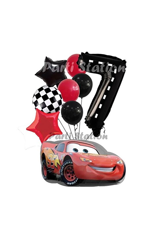 Cars Şimşek Mcqueen Yarış Arabası Konsept 7 Yaş Balon Set Cars Arabalar Doğum Günü Balon Set