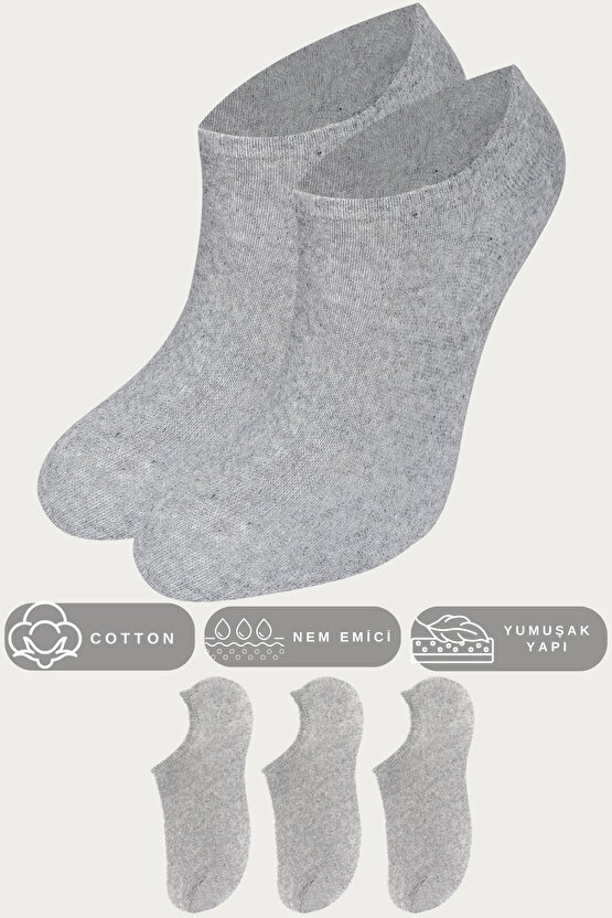 Unisex Düz Desen (3 ÇİFT) Pamuklu Terletmez Yazlık Görünmez Çorap Seti