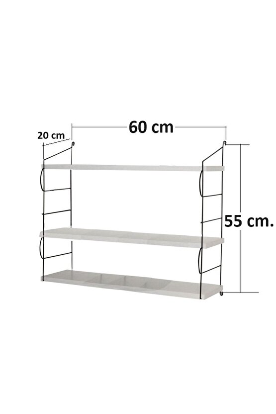 Kuroi Tana 3 Katlı Dekoratif Duvar Rafı Kitaplık