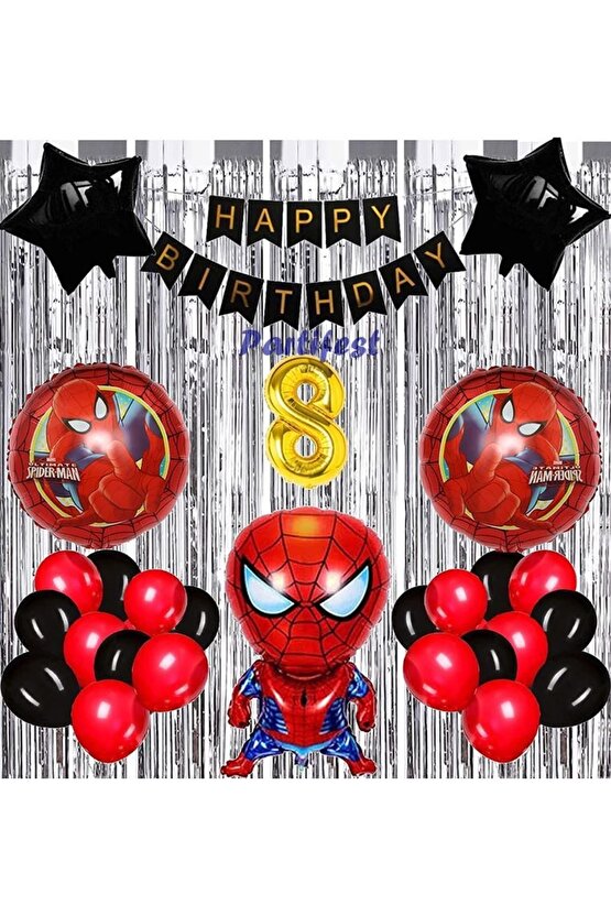 Spiderman Örümcek Adam Balon Set Balon Folyo Set Spiderman Konsept Doğum Günü Set 8 Yaş Balon