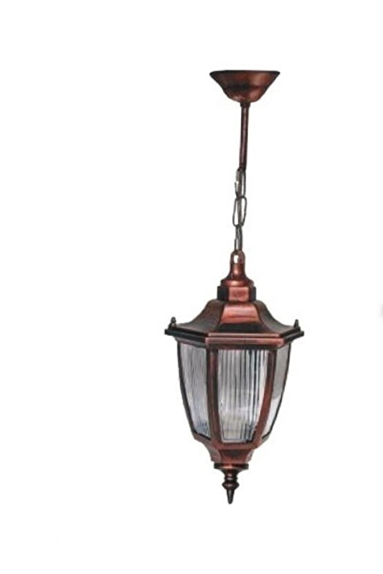 Lamp232 Altıgen Zincirli Fener Tavan Bahçe Armatürü Bakır