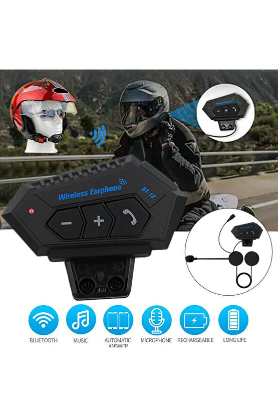 Bt12 Bluetooth 5.0 Motorsiklet Interkom Mikrofonlu Kulaklık Kask Bluetooth Kulaklık