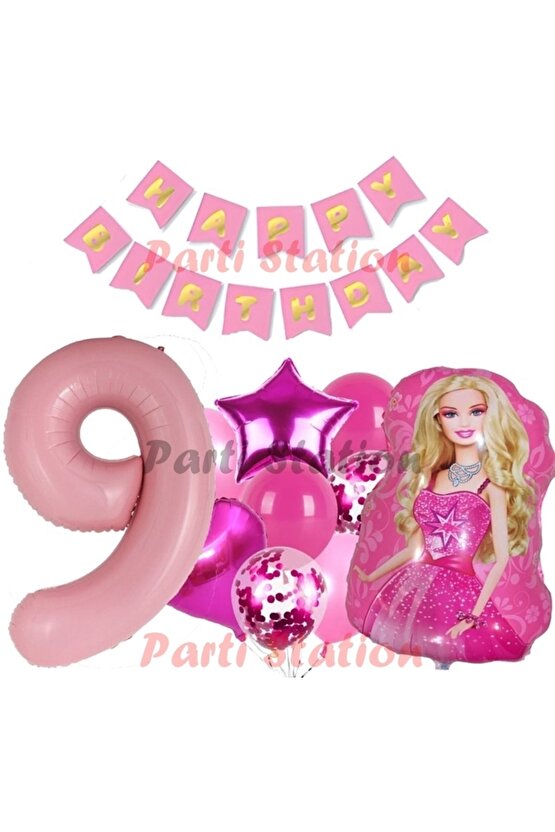 Barbie 9 Yaş Balon Seti Barbie Konsept Parti Barbie Pembe Doğum Günü Balon Seti