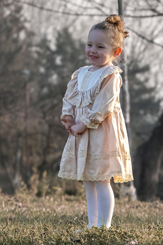 Kız Bebek Elbise Kız Çocuk Elbise Doğum Günü Parti Düğün Elbise Astarlı saten uzun kol