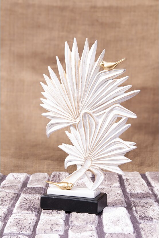 Dekoratif Kuşlu Beyaz Palmiye
