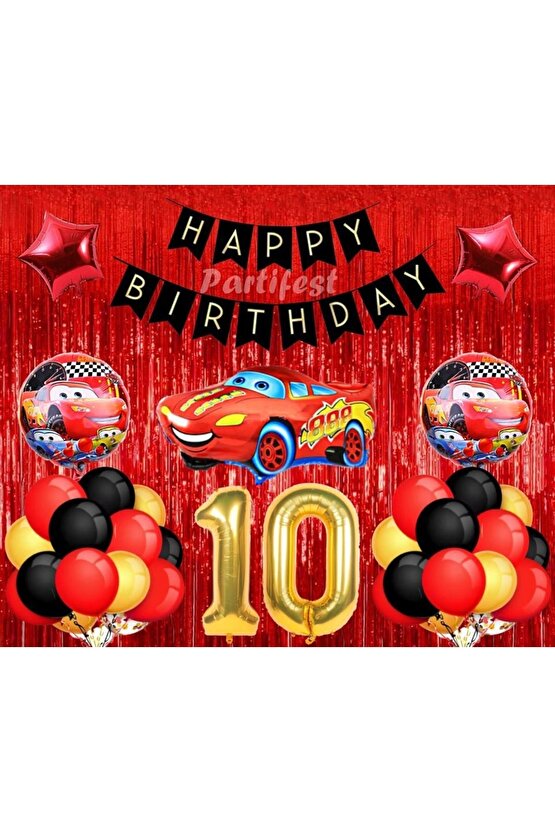 Arabalar 10 Yaş Balon Seti Cars Konsept Helyum Balon Set Şimşek Mcqueen Doğum Günü Set