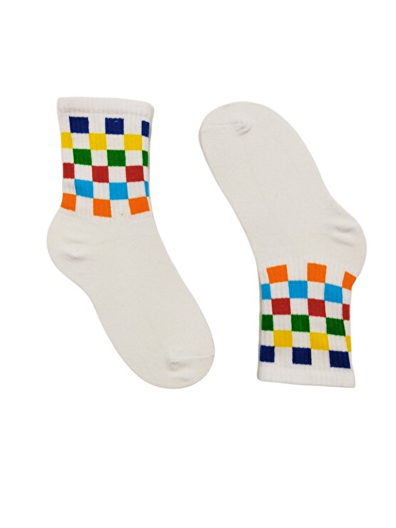 4lü Unisex Renkli Damalı Çorap