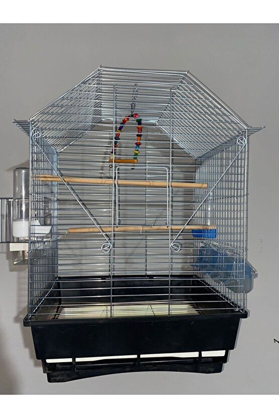 Beşgen Papağan Kanarya Muhabbet Kuşu Kafesi Izgaralı Gümüş Kaplama