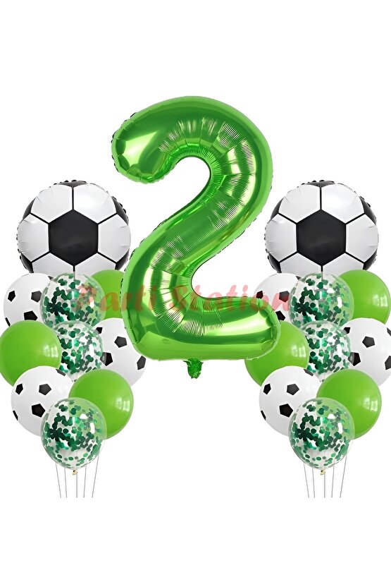 Futbol Maç Konsept Yeşil Rakam 2 Yaş Balon 100 cm Futbol Konsept Yeşil Parti Doğum Günü Balon Seti