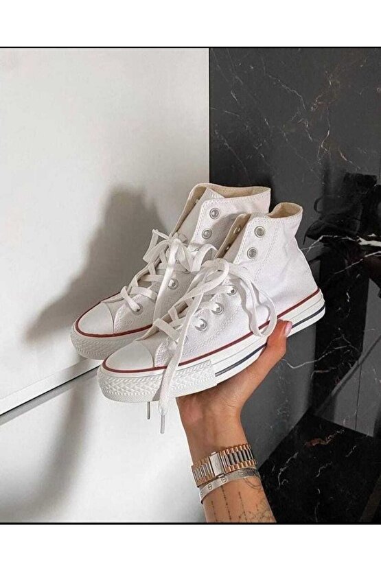 Beyaz - Star Konvers Uzun Bağcıklı Sneaker