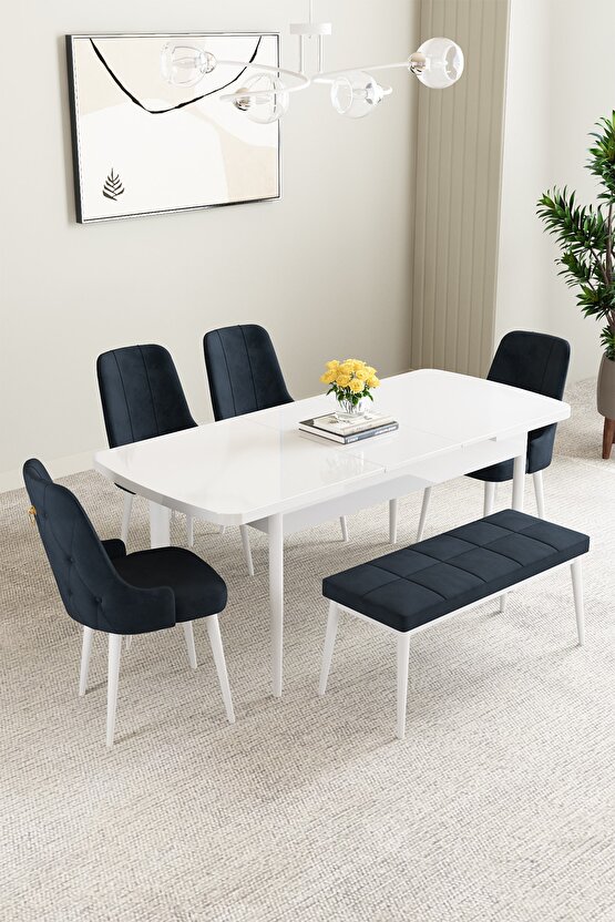 Clara Beyaz 80x132 Açılabilir Mutfak Masası Takımı 4 Adet Sandalye