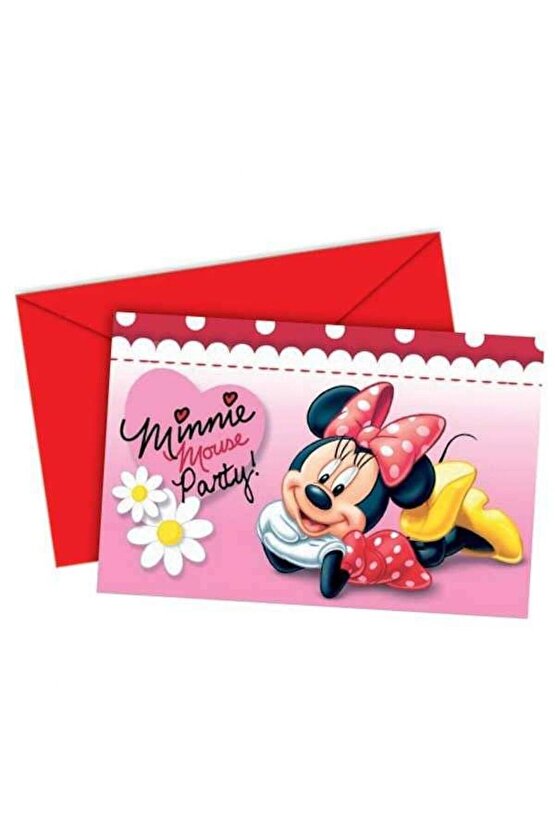 Minnie Mouse Parti Davetiyesi Zarf ve Kart 6 Adet Minnie Mouse Konsept Doğum Günü Parti Malzemeleri