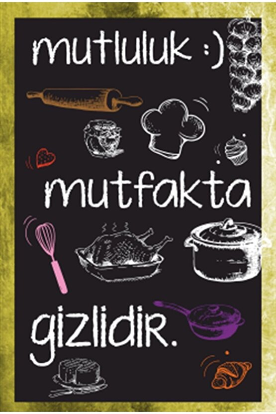 Mutluluk Mutfakta Gizlidir Retro Ahşap Poster