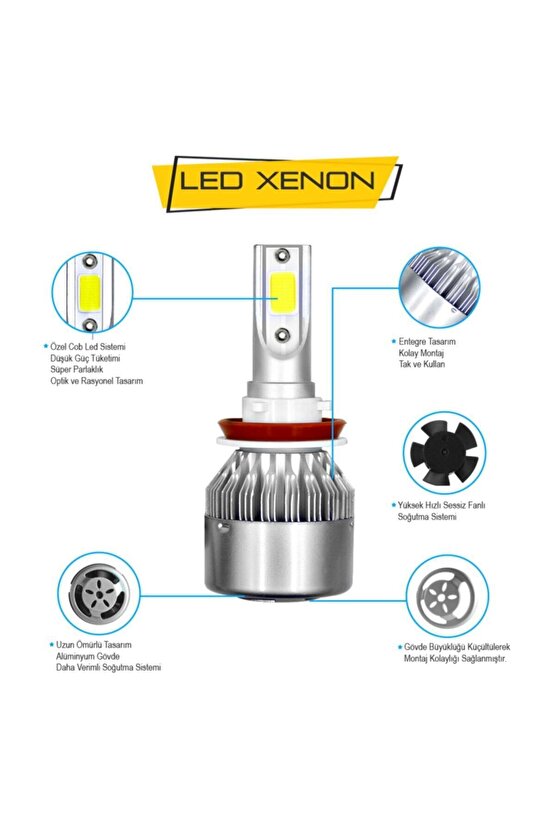 9006 Led Xenon Far Ampülü C6 Kasa Şimşek Etkili Beyaz Işık
