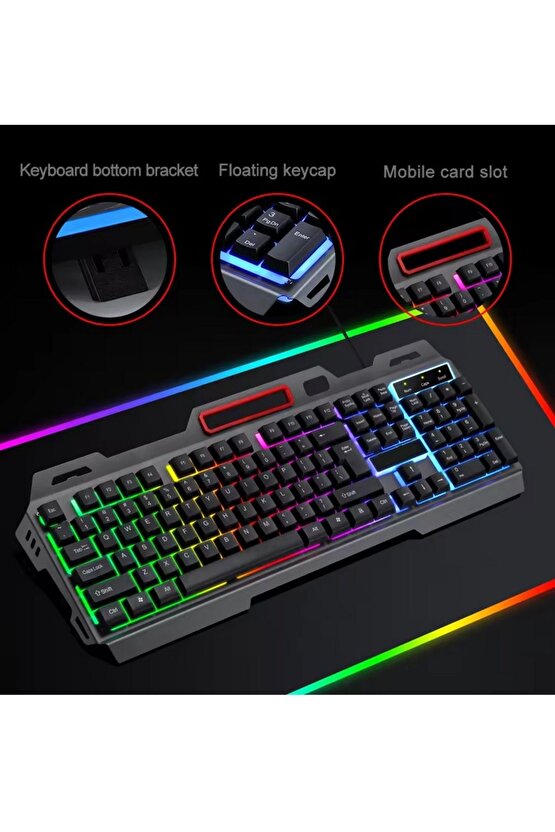 USB KABLOLU OYUNCU KLAVYE MOUSE SET LED IŞIKLI GAMİNG MOUSE KEYBOARD SET uyumlu