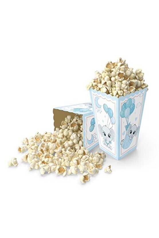 Mavi Fil Popcorn Mısır Cips Kutusu 8 Adet Baby Shower Doğum Günü