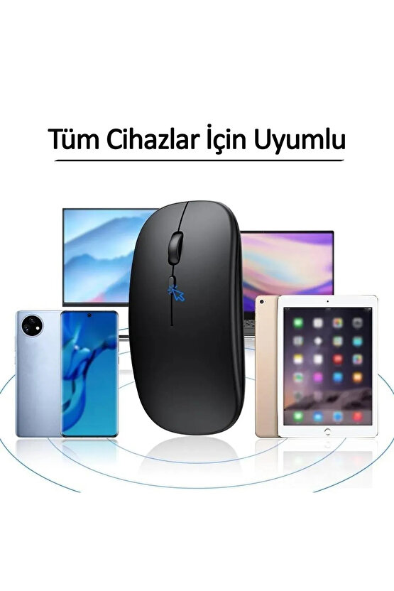 Premium Ultra Slim Mat Black Şarjlı Kablosuz Bluetooth 3.0 1600 Dpi Optical Sessiz Mouse