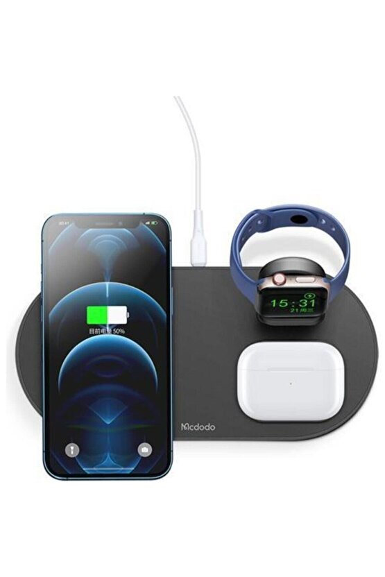 3in1 Iphone Air Pod Apple Watch Magsafe Kablosuz Şarj Cihazı Siyah Ch-7061
